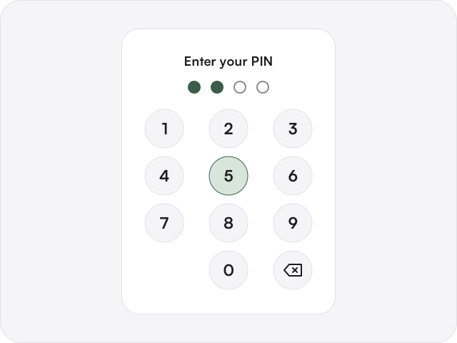 A PIN pad with two of four digits entered.