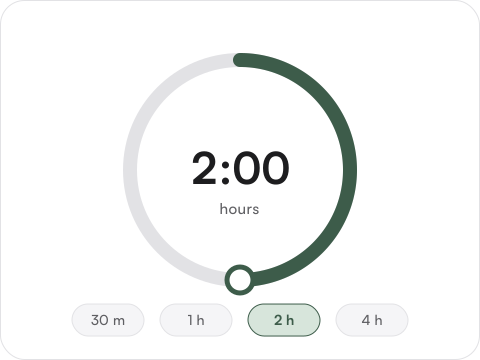 A timer dial set to two hours with preset lengths.